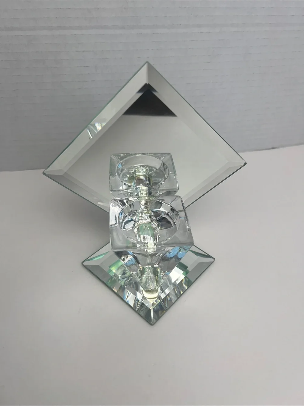 Sophia P Chen Vintage Art Deco Mirrored Tealight Candle Holder Glass Y2K Decor